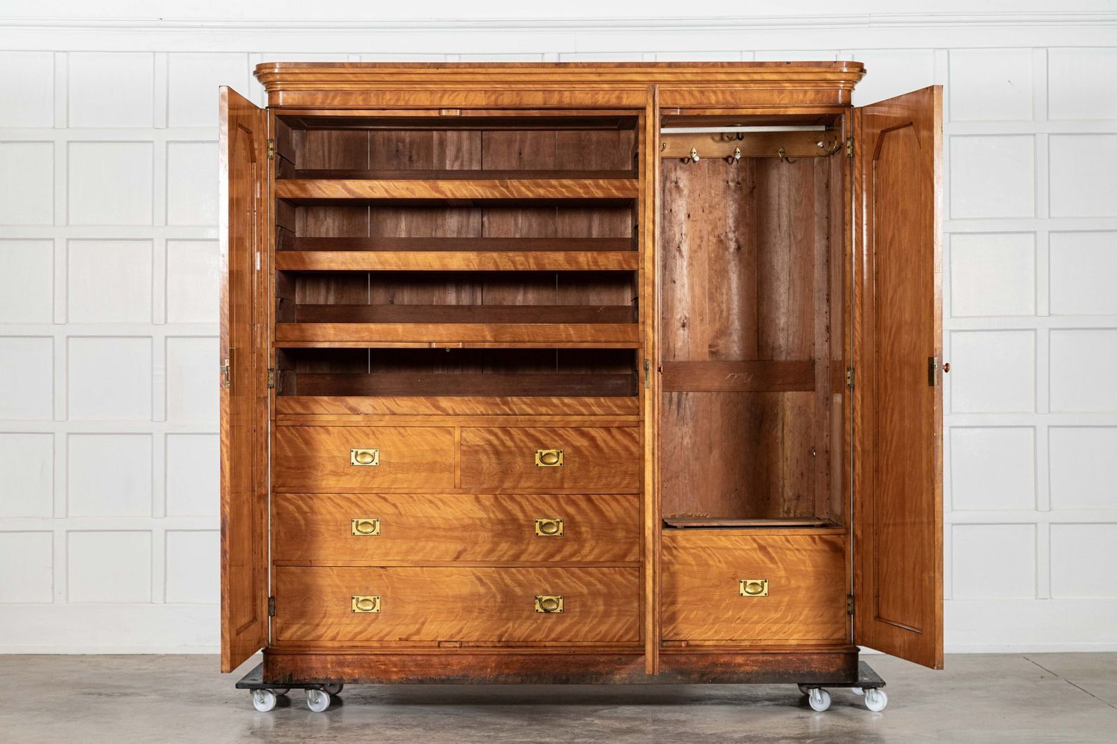 Large 19thc English Satin Birch Compactum Wardrobe photo furniture