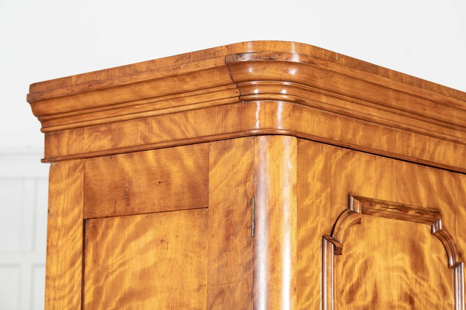 Large 19thc English Satin Birch Compactum Wardrobe photo vintage