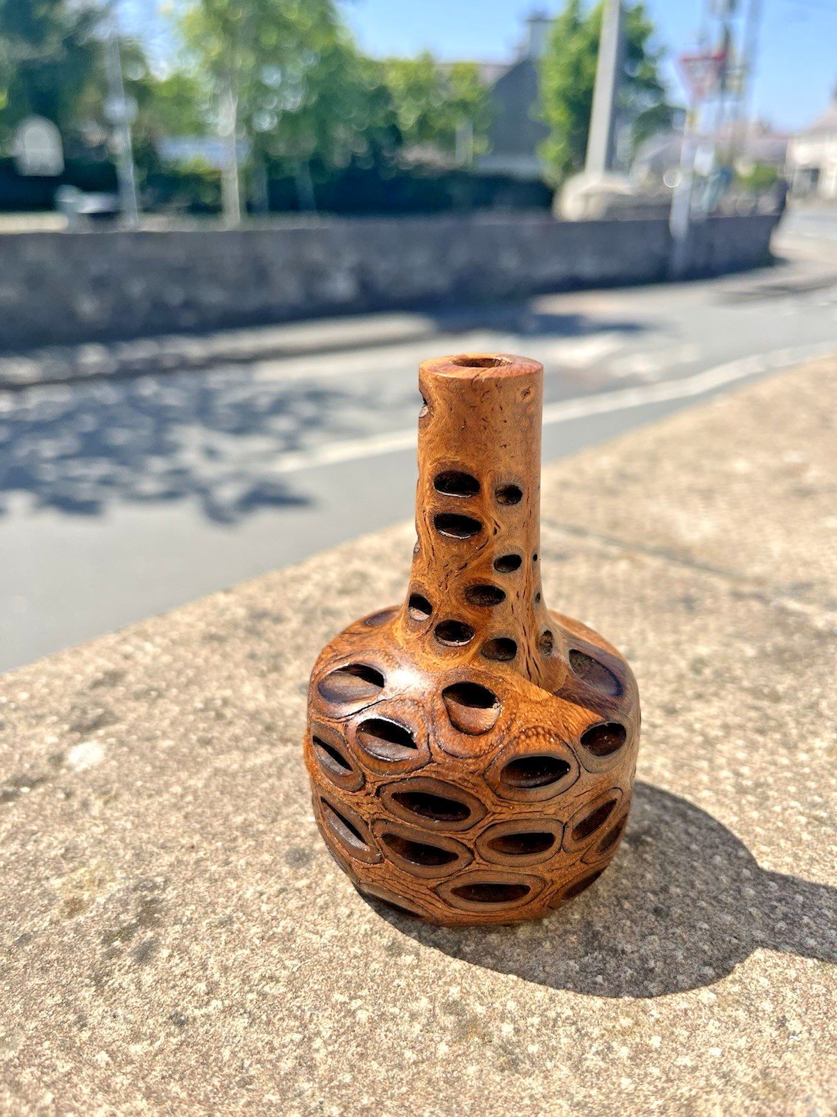 Superb Mid Century Brutalist Banksia Nut Australian Decorative Turned Treen Vase photo 50.0