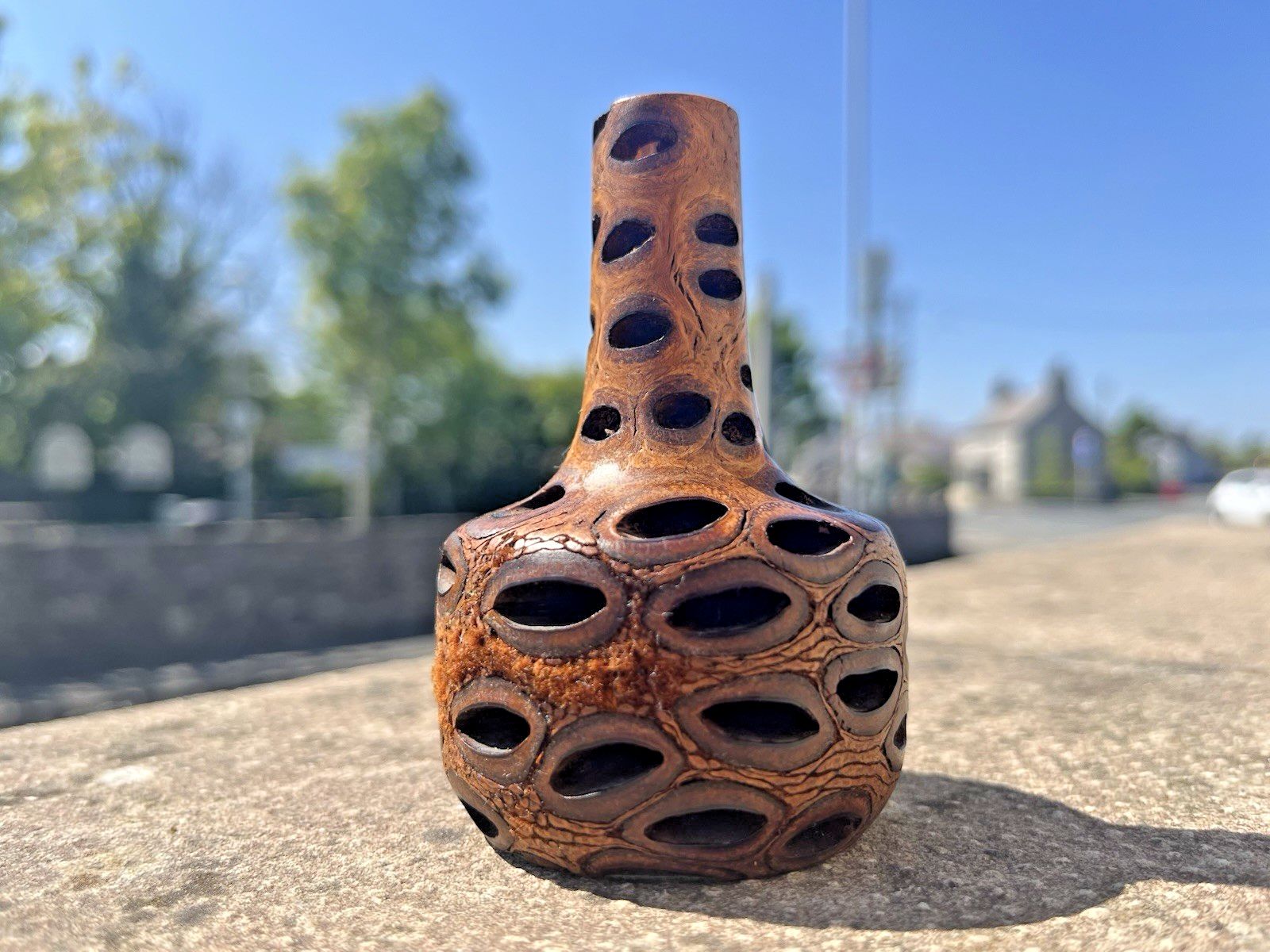 Superb Mid Century Brutalist Banksia Nut Australian Decorative Turned Treen Vase photo vintage