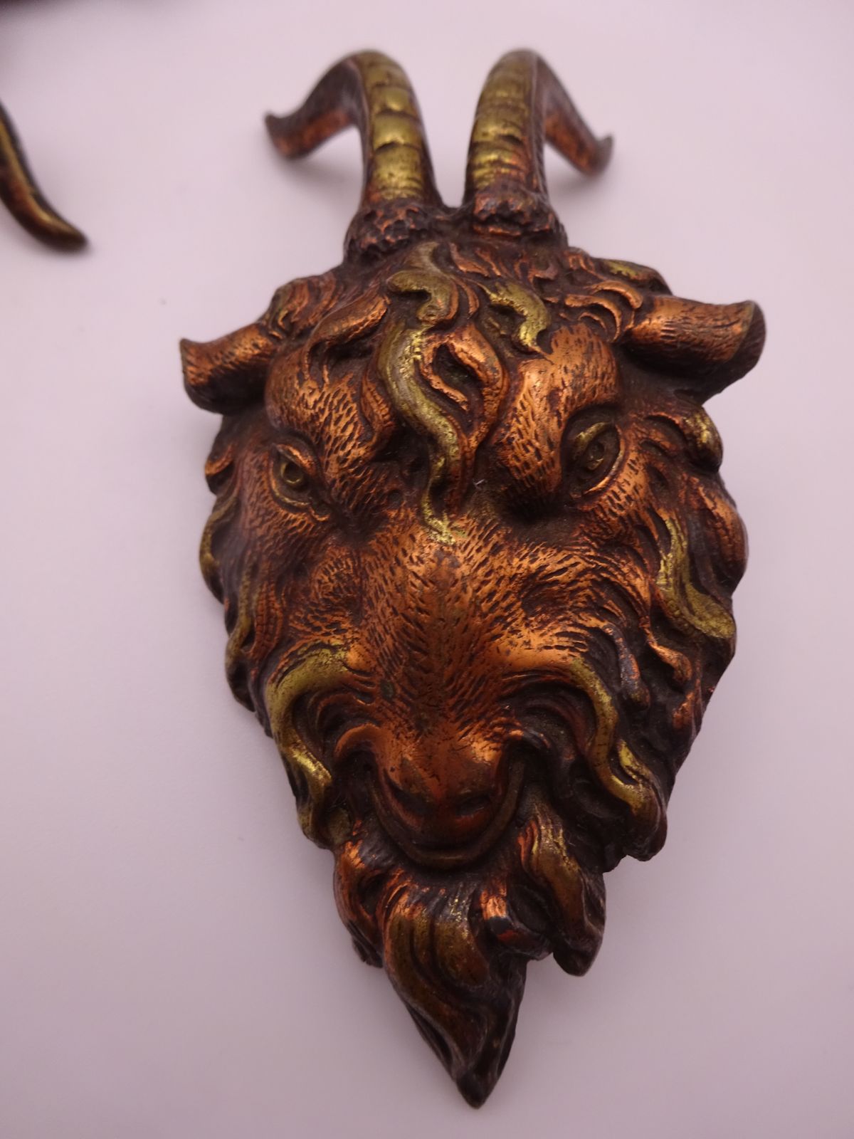 Home Decor Set Of 4 Brass And Copper Goat Furniture Mounts Victorian Era, Rare Find photo