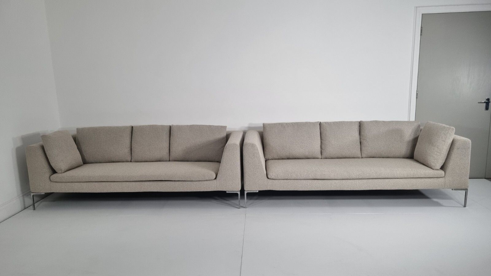 Bb Italia Pair Of Charles Sofas In Grey Boucle With Hues Of Honey In Excellent photo furniture