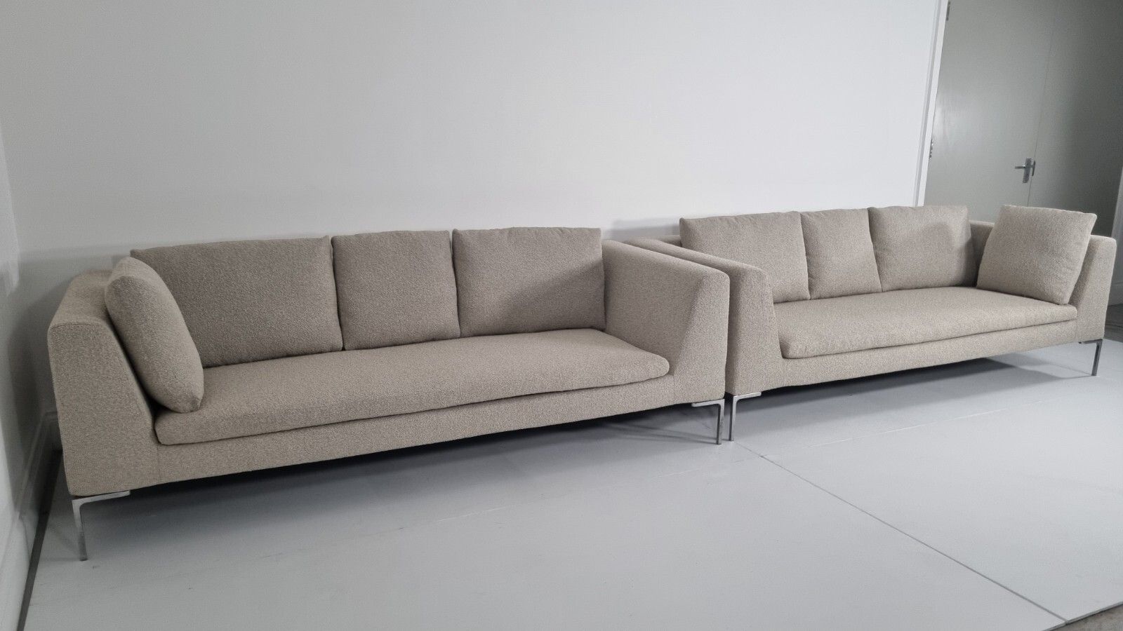 Bb Italia Pair Of Charles Sofas In Grey Boucle With Hues Of Honey In Excellent photo for sale