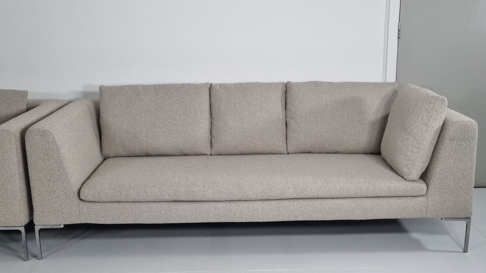 Bb Italia Pair Of Charles Sofas In Grey Boucle With Hues Of Honey In Excellent photo 9240.0
