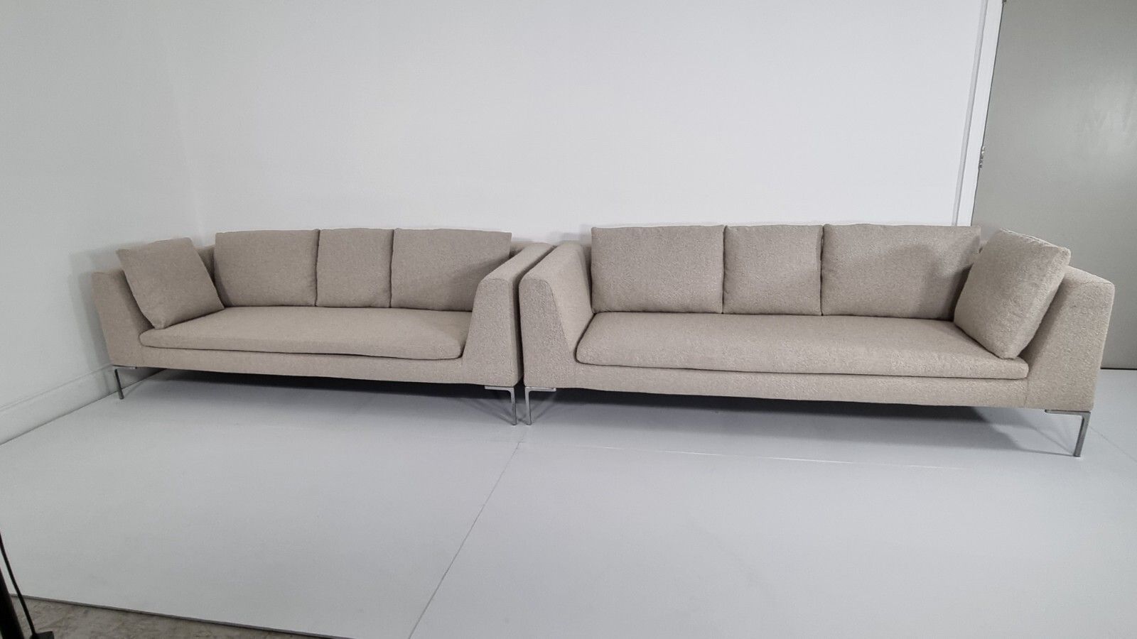 photo buy Bb Italia Pair Of Charles Sofas In Grey Boucle With Hues Of Honey In Excellent