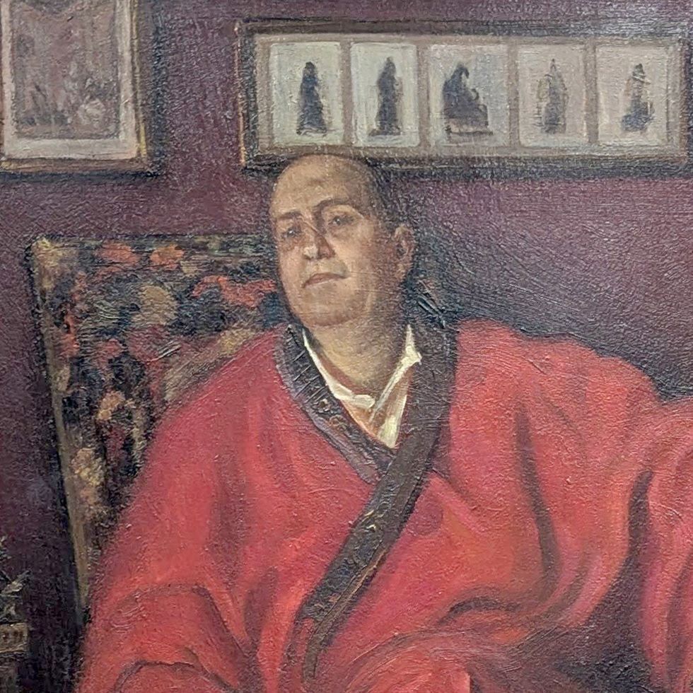 Portrait Of A Man In A Dressing Gown – Oil On Wood Signed Villameur (1955) photo for sale