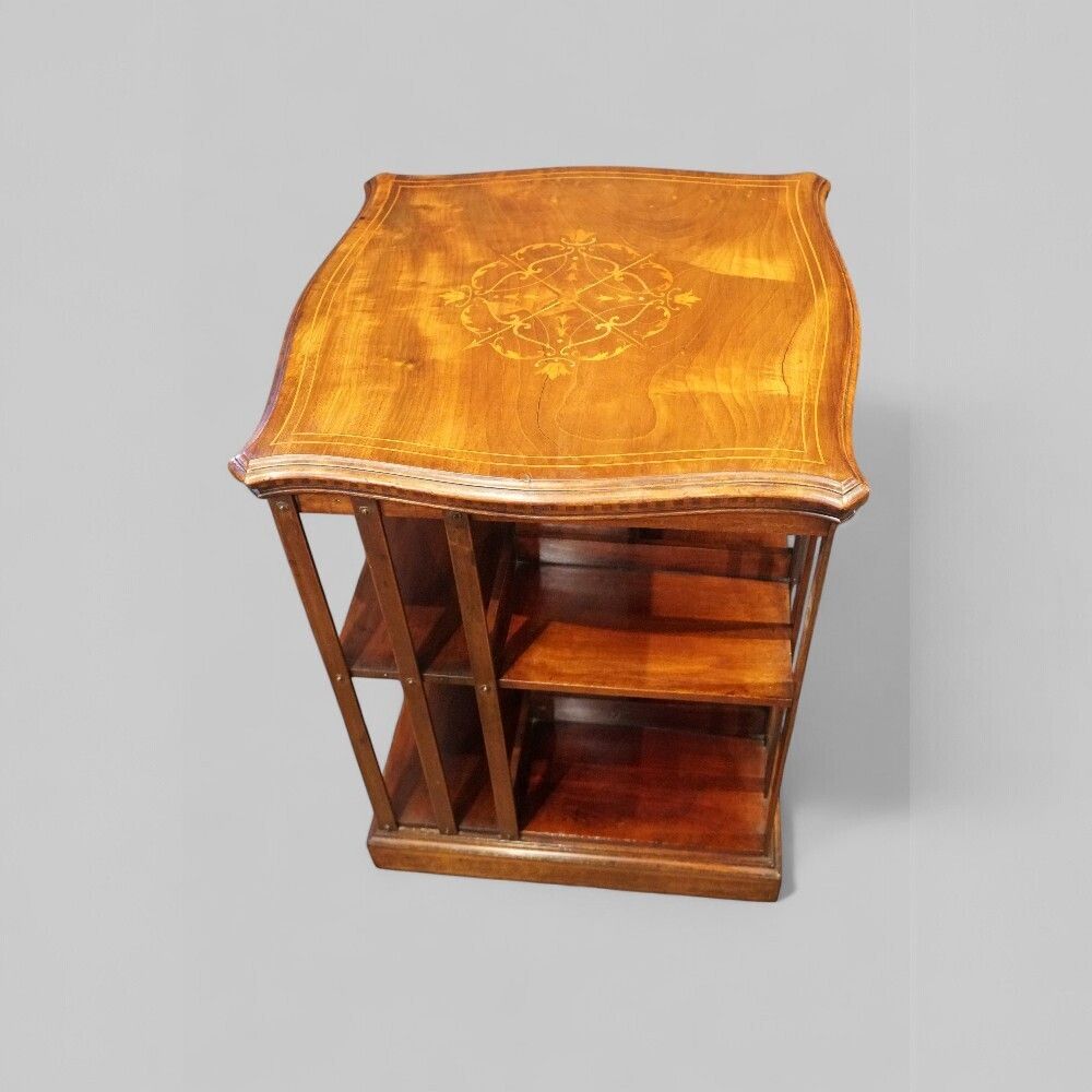 Edwardian Inlaid Mahogany Revolving Bookcase