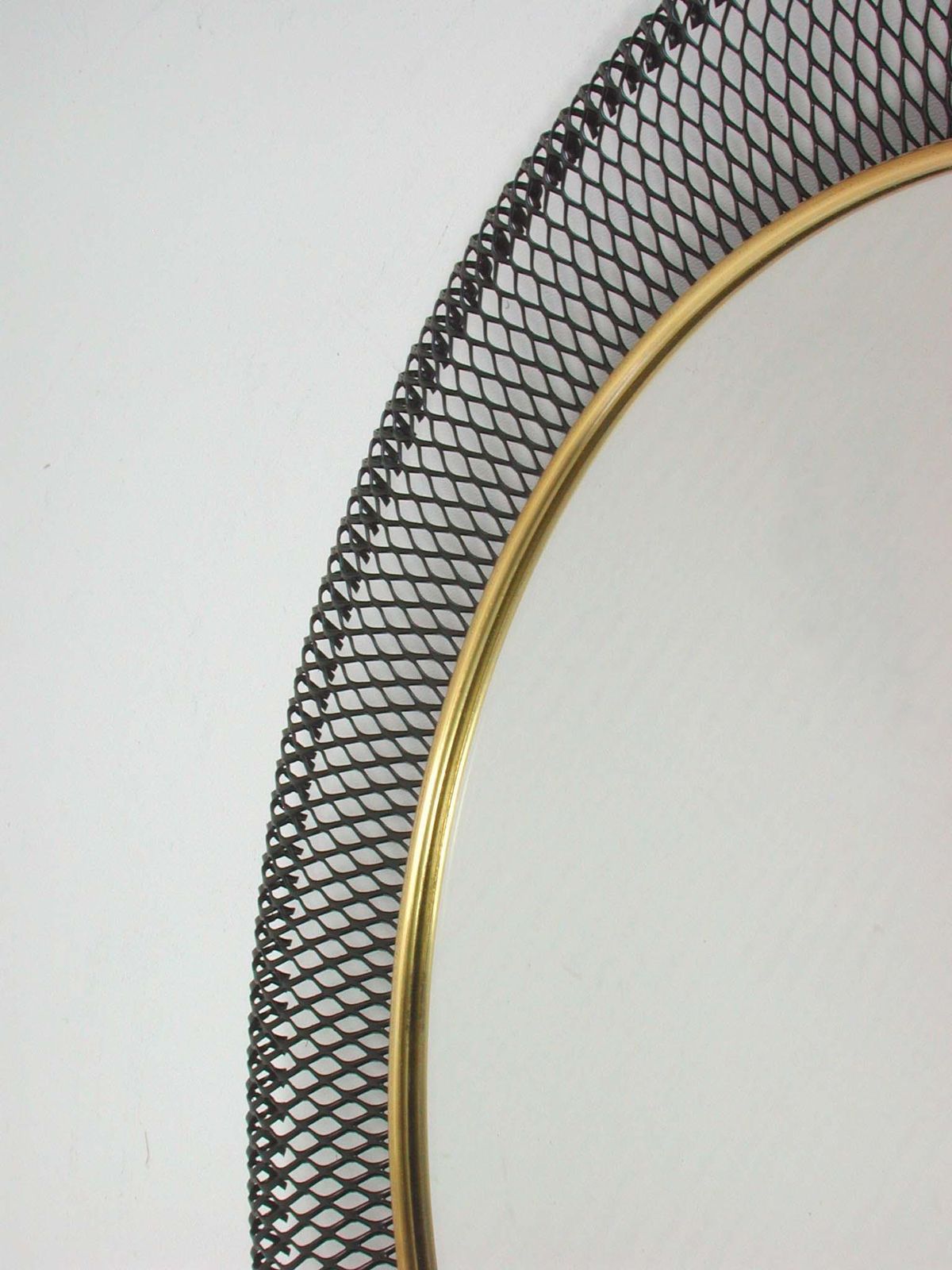 Midcentury German Wall Mirror Black Metal Brass Vereinigte Werkstätten, Munich photo vintage