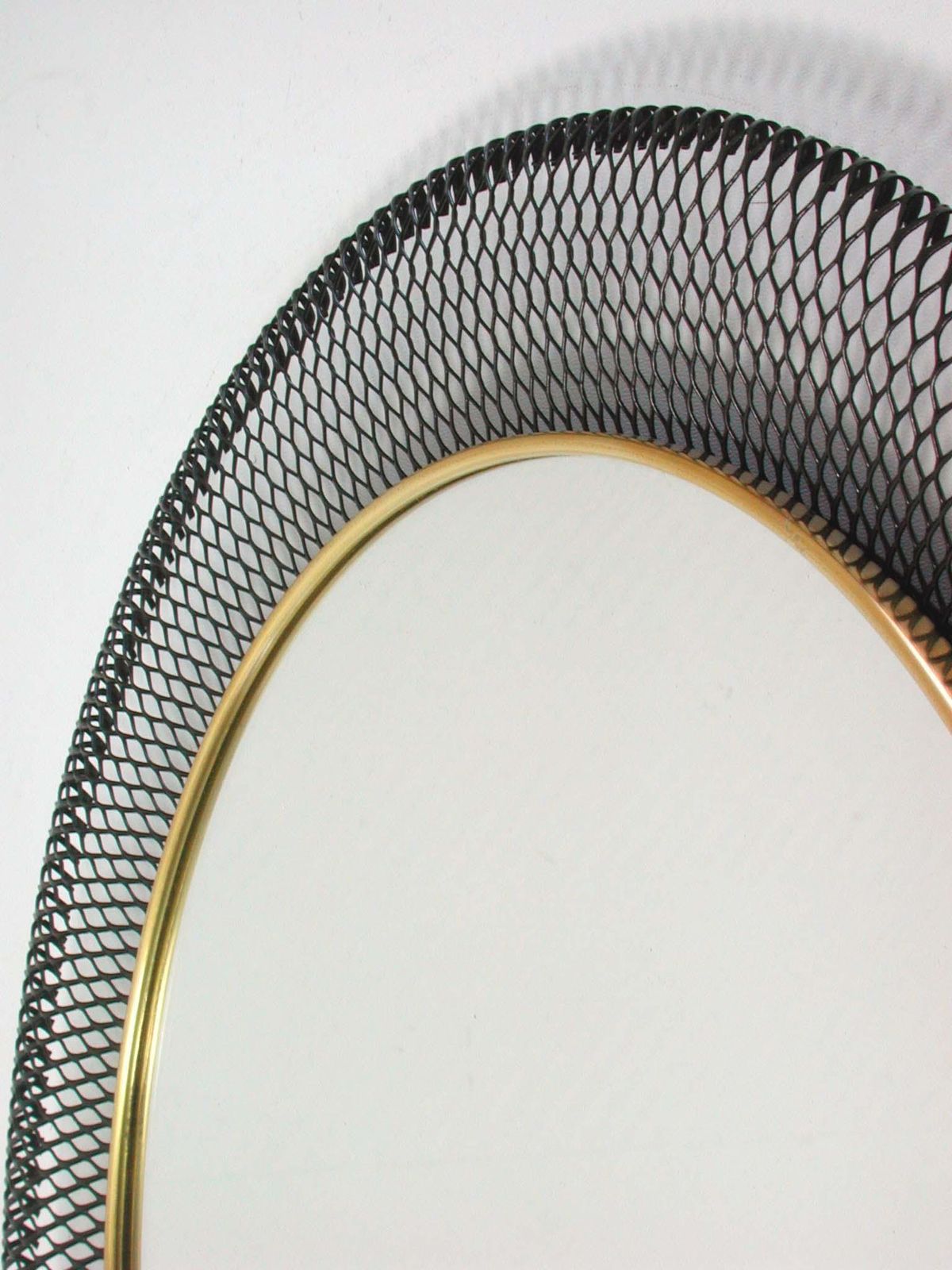 photo for sale Midcentury German Wall Mirror Black Metal Brass Vereinigte Werkstätten, Munich