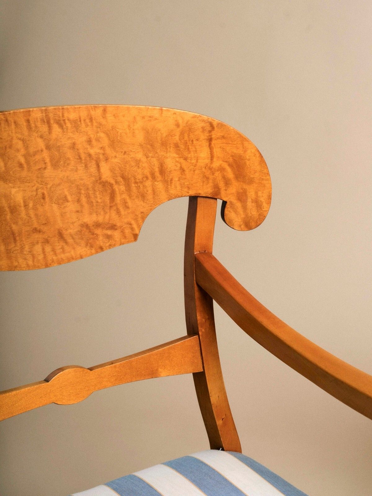 Pair Of  Antique Swedish Neoclassical Biedermeier Armchairs, Curly Birch C.1840 photo buy