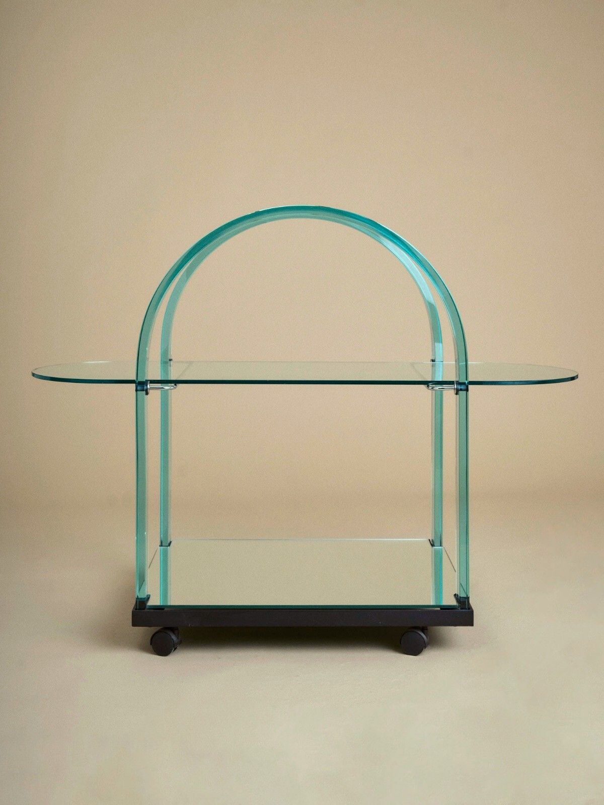 1980's Italian Mirrored Glass Postmodern Cocktail Bar Trolley Cart By Fiam photo vintage