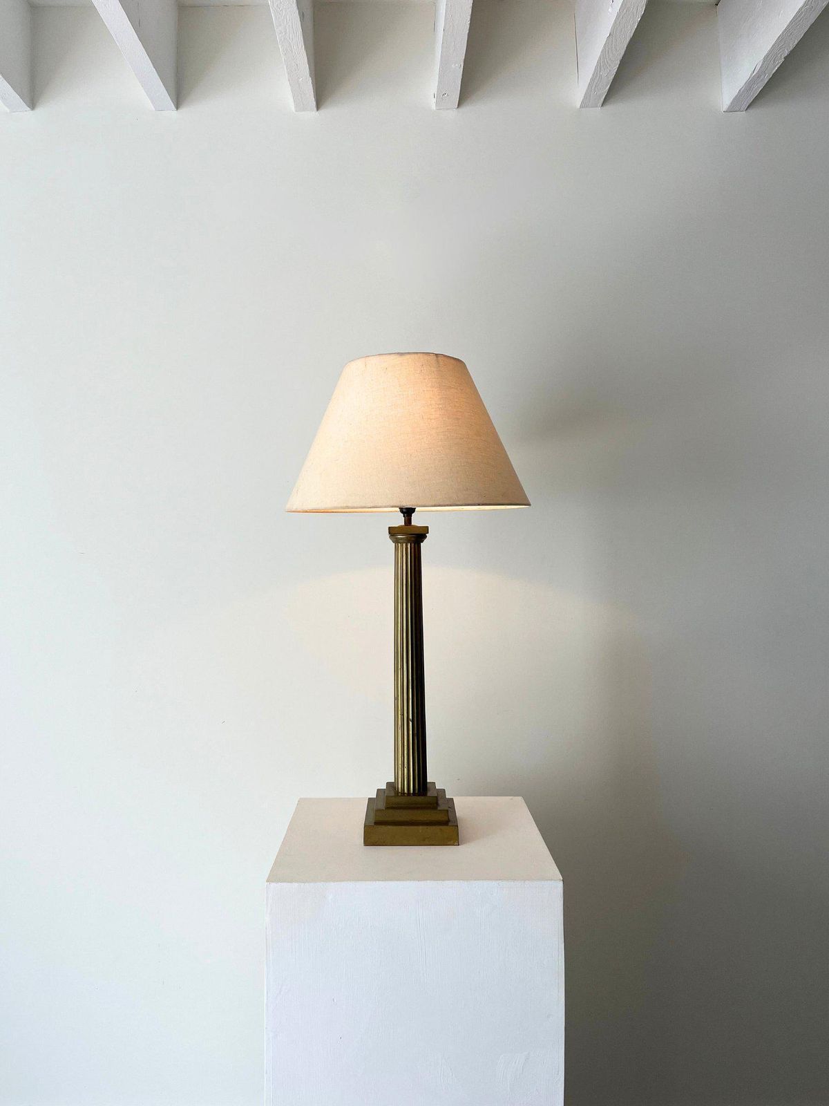 Minimalist Brass Column Lamp With A Stylised Geometric Form, Rewired And Pat Tested, 20th Century Accent Light