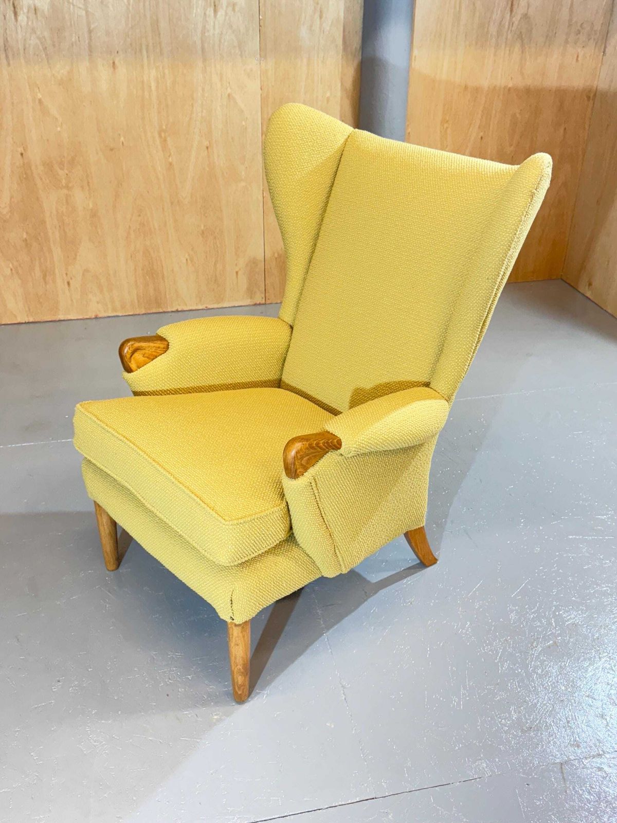 Parker Knoll Beautiful 1960’s Papa Bear Wingback Armchair In Heritage Premium Mustard Wool And Mohair Fabric. Fully Refurbished & Restored. photo furniture