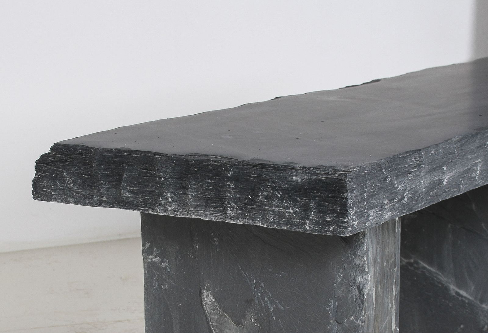 Large 6ft Natural Wabi Sabi Stone Slate Bench Seat On Bolster Plinth Base photo for sale