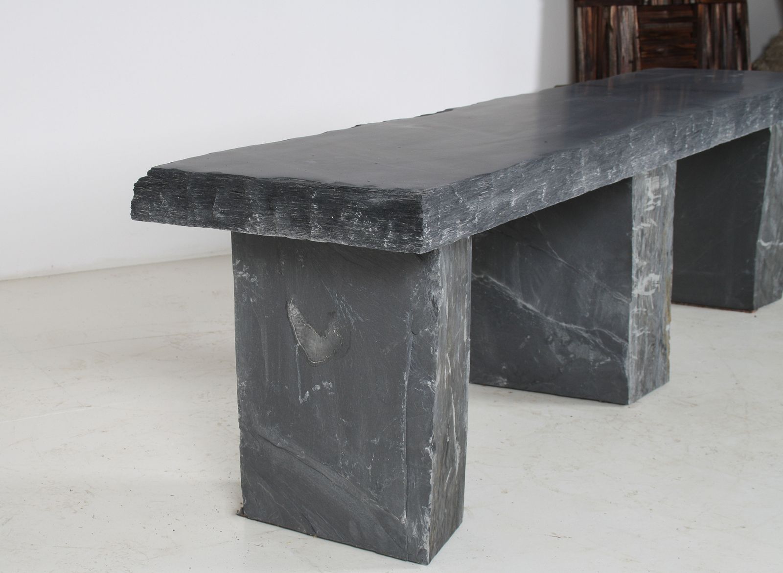 Large 6ft Natural Wabi Sabi Stone Slate Bench Seat On Bolster Plinth Base photo Furniture