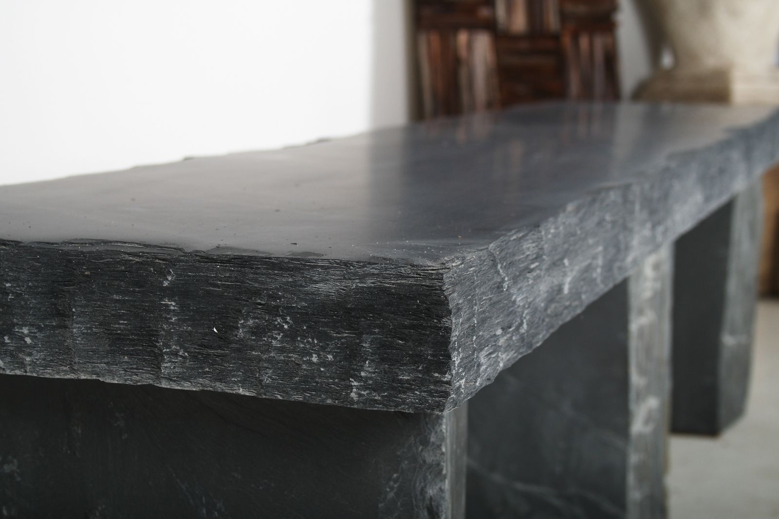 Large 6ft Natural Wabi Sabi Stone Slate Bench Seat On Bolster Plinth Base photo buy