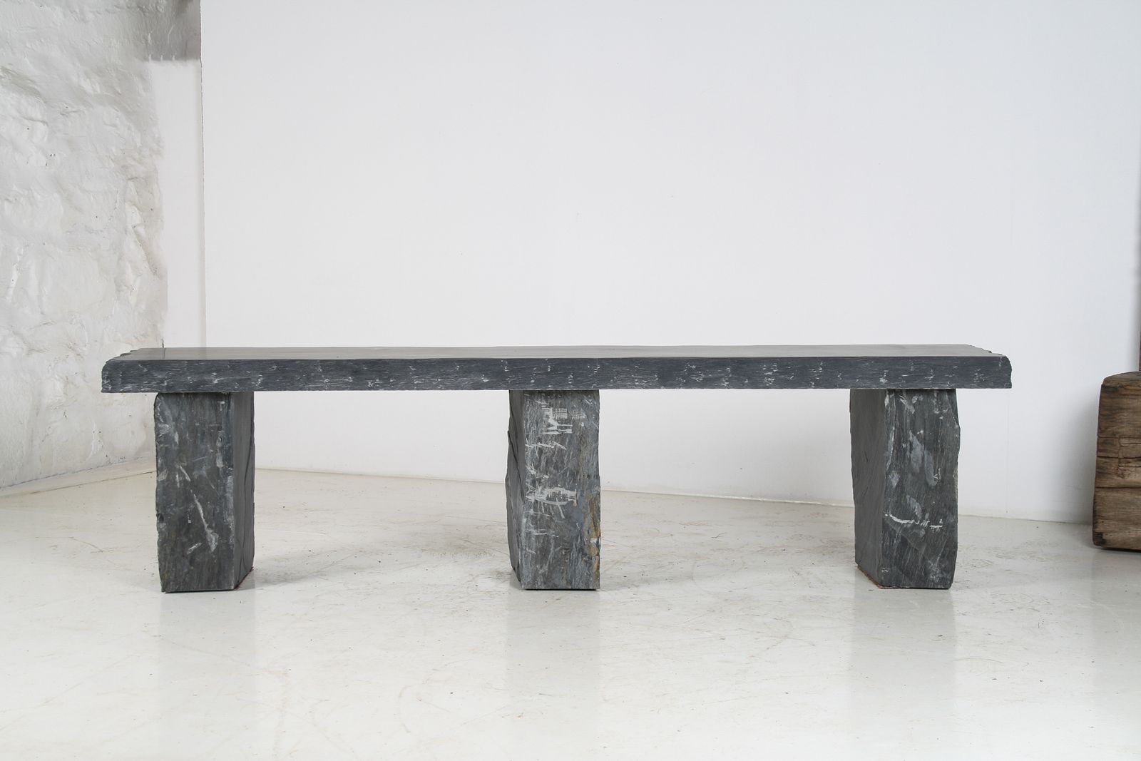 photo for sale Large 6ft Natural Wabi Sabi Stone Slate Bench Seat On Bolster Plinth Base