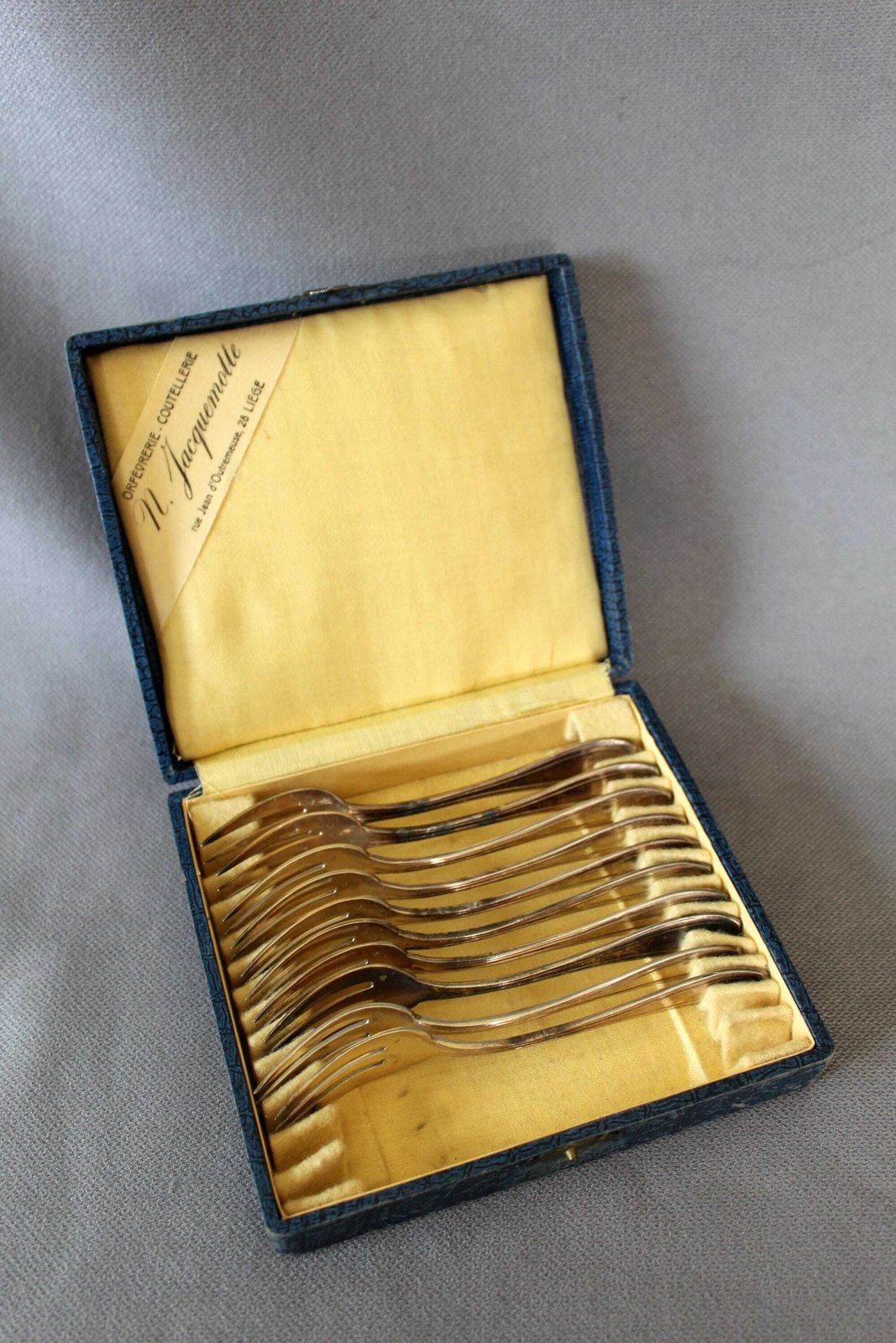 Antique Set Of 10 French Armand Frenais Silver Plated Small Forks, Dessert Forks, Art Nouveau Flowers Floral, France, Anchor Af Mark 12 Gram photo buy