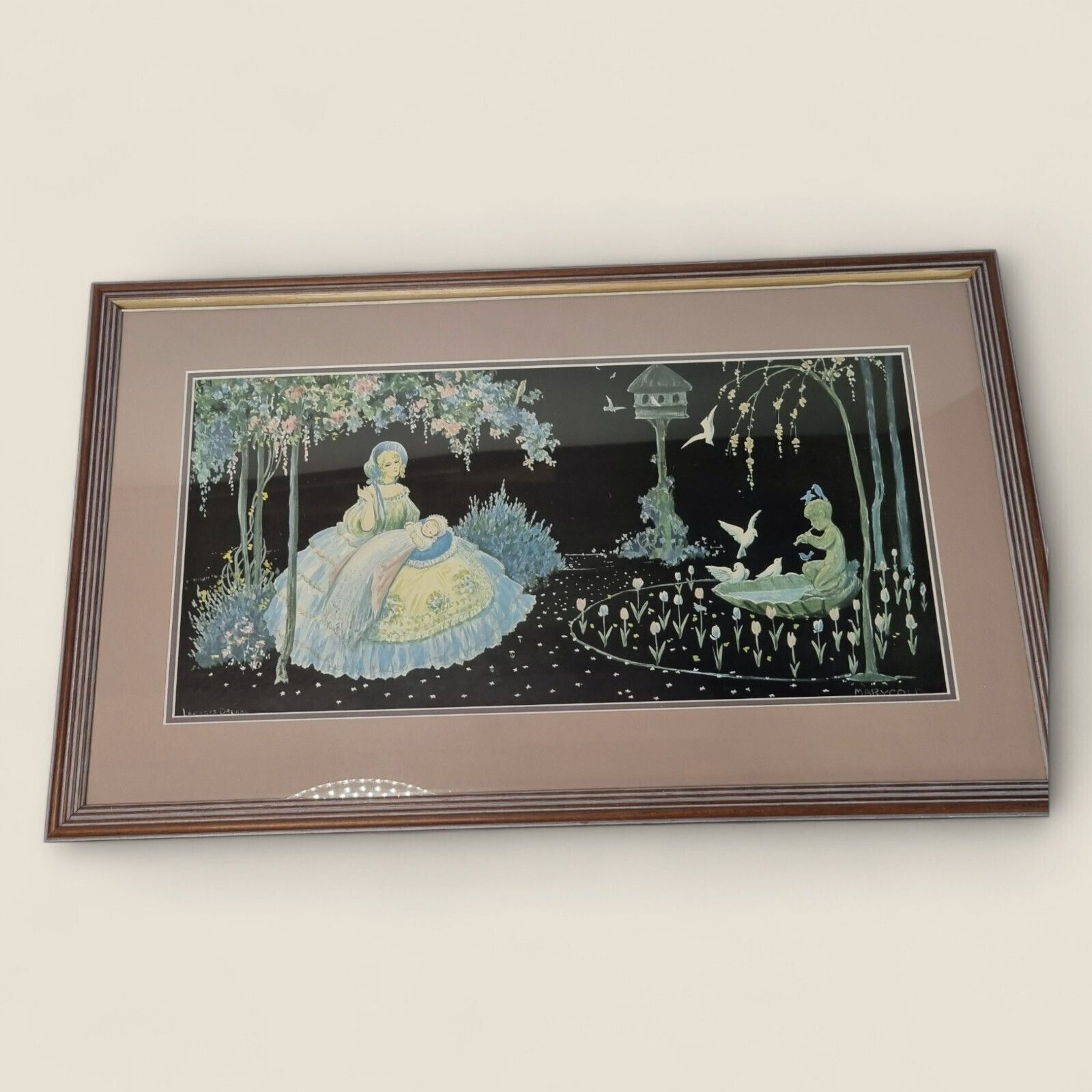 Mary Gold Print Foil Art Framed Picture Vintage Signed 1930's photo vintage