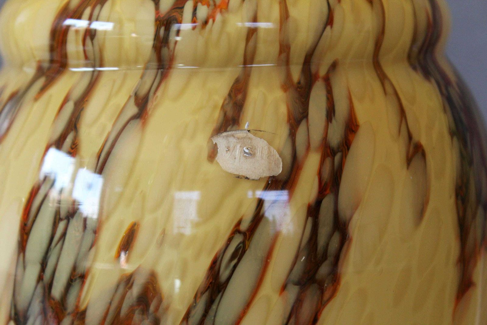Art Deco Circa 1930s Tall Opaline Glass Vase, Marbled Glass, Caramel, Double Cased Glass, Scailmont Heemskerk Cristal, Studio Art Glass photo 79.0