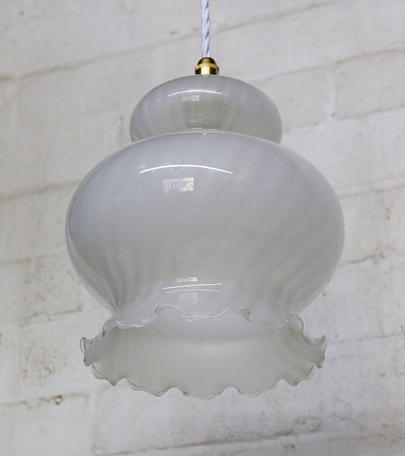 Ceiling Light Vintage Swirled Glass Frilled Glass Pendant Late 1970's photo vinterior