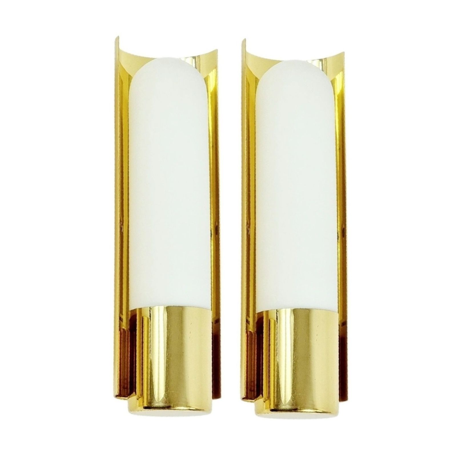 Pair Of Brass And Opaline Glass Wall Lights From Limburg, Germany, 1970s