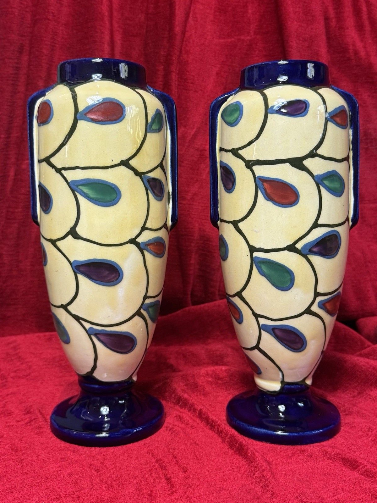 Pair Of Art Deco Ditmar Urbach Czechoslovakian Art Pottery Vases photo vinterior