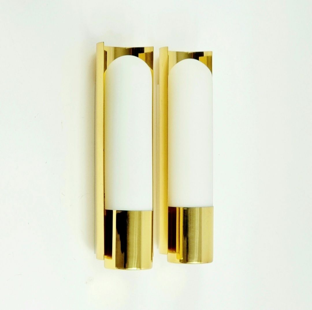 Pair Of Brass And Opaline Glass Wall Lights From Limburg, Germany, 1970s photo furniture