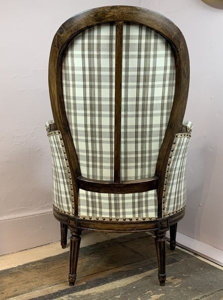 Antique French Bergere Tub Armchair With Check photo for sale