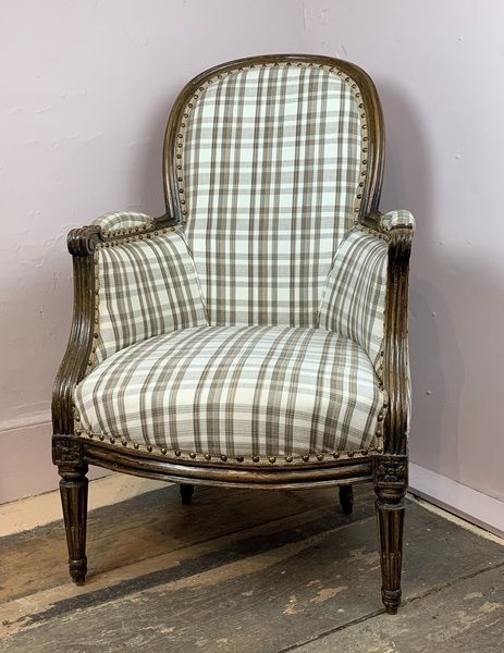 Antique French Bergere Tub Armchair With Check photo buy