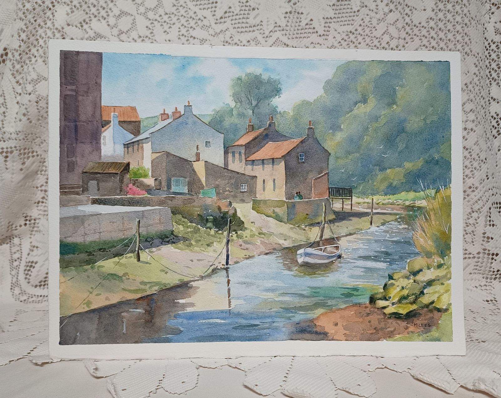 Original Unframed Watercolour Painting,Low Tide Quayside West Yorkshire Signed M.Lees. photo buy