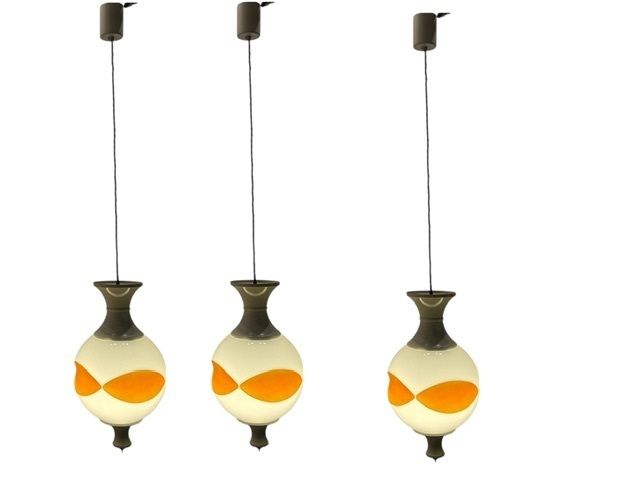 Set Of 3 Space Age Pendant Lights In White Opaline Glass, Italy, 1970s photo Lighting
