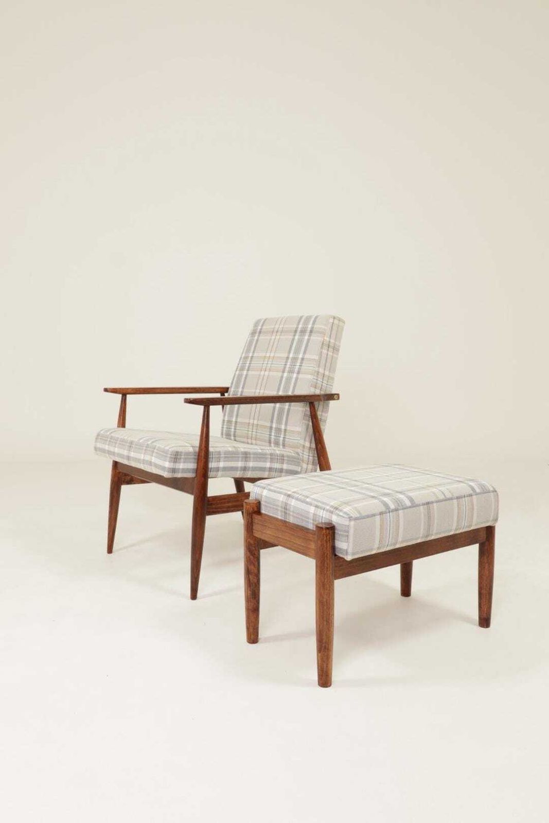 Vintage Set Armchair And Footstool Tartan Royal Design Mid Century Style, 1960 photo furniture