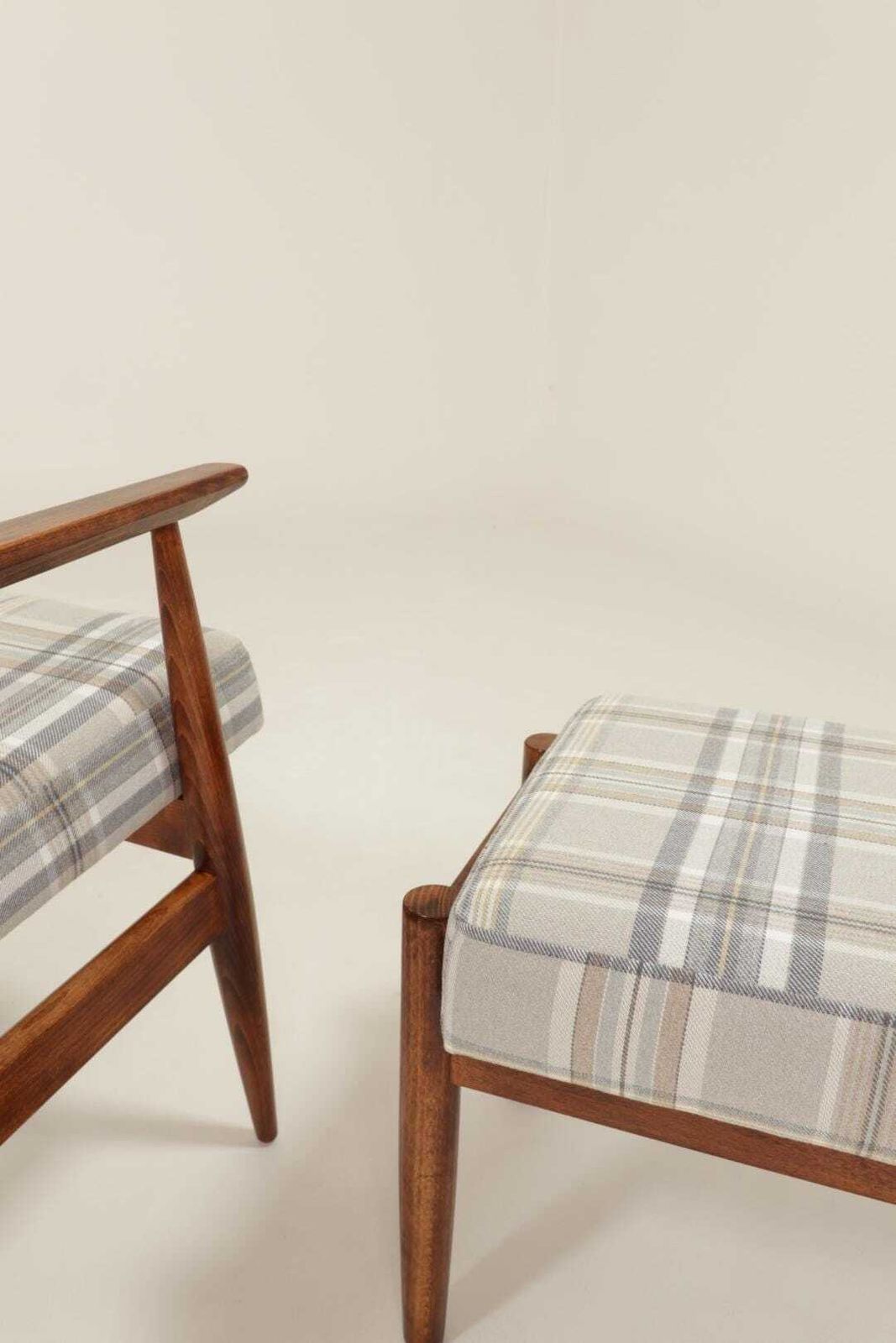 Vintage Set Armchair And Footstool Tartan Royal Design Mid Century Style, 1960 photo vintage