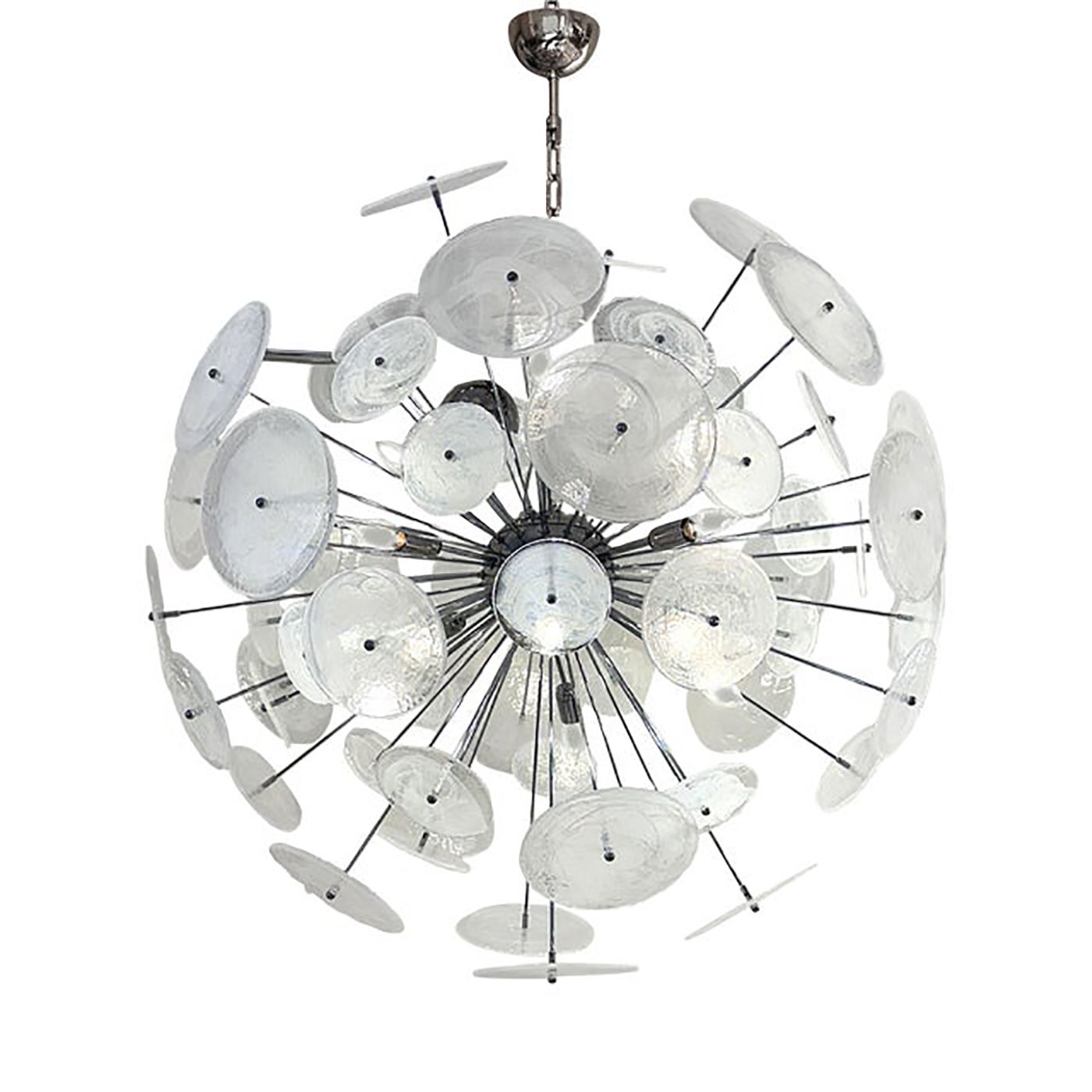 Contemporary Chromed Sputnik Chandelier With Venied White "Alabastro" Murano Glass Discs By Simoeng