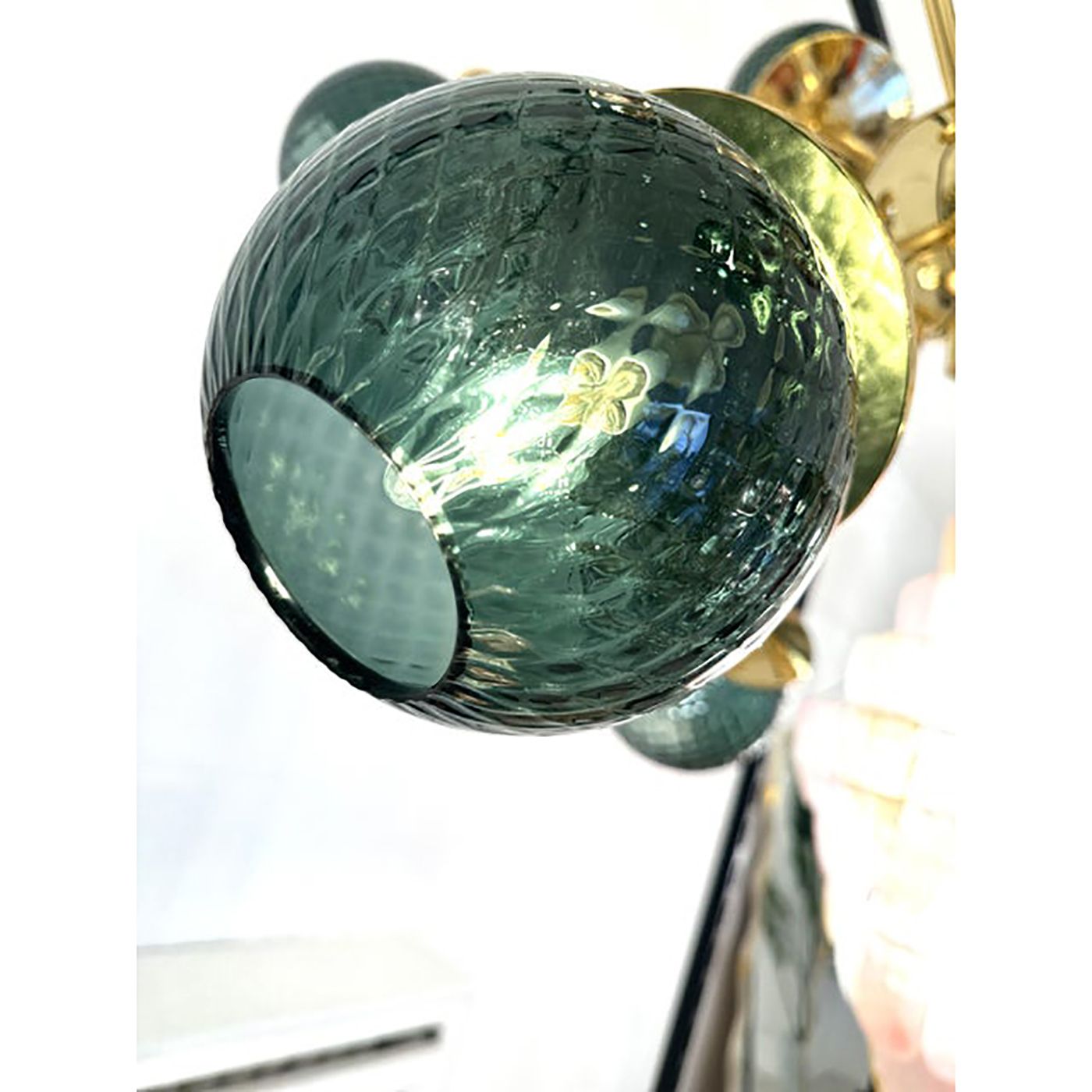 Italian Gold Chandelier Sputnik In Murano Glass Style Green "Balloton" photo furniture