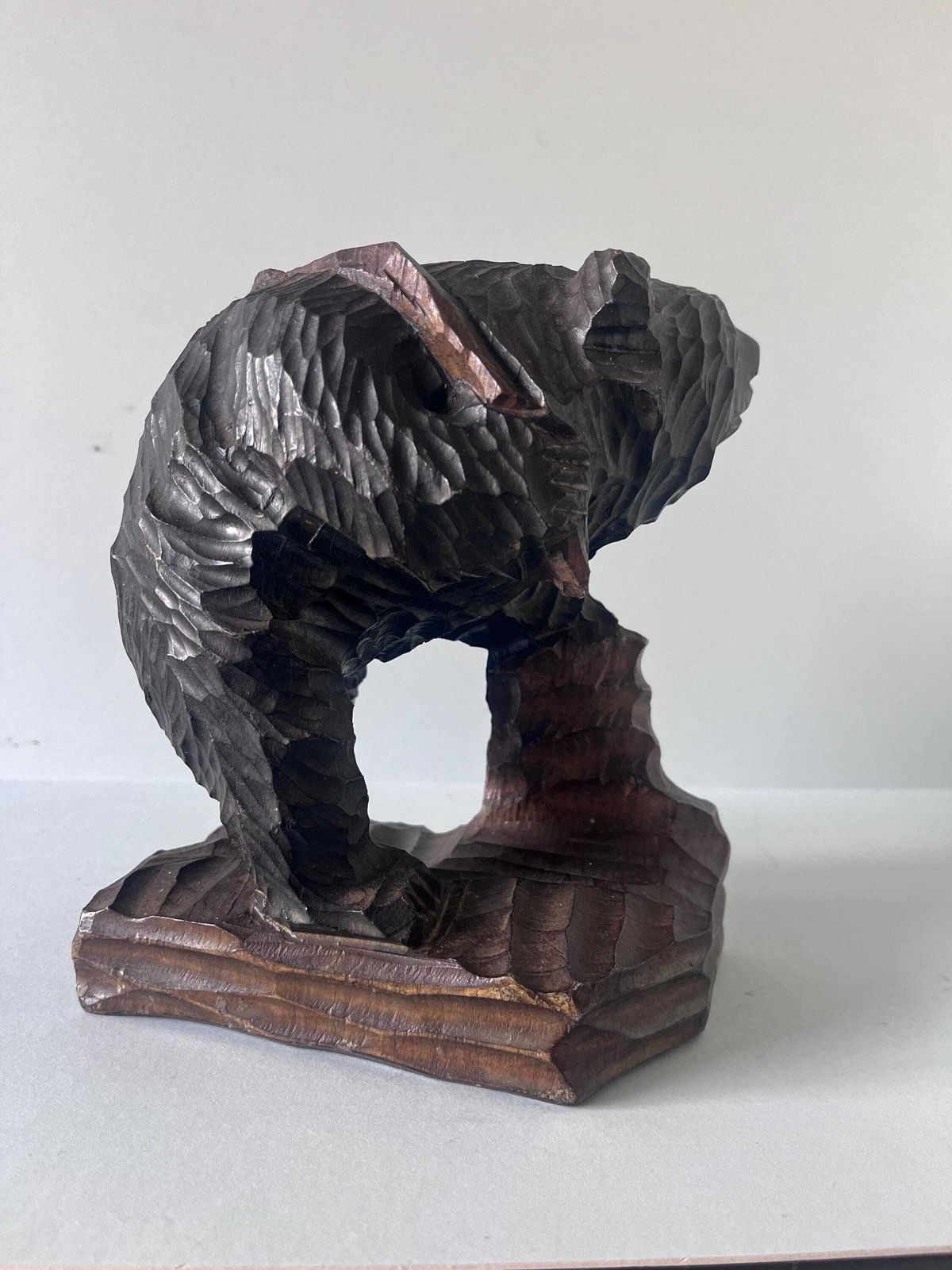 Vintage Hand Carved Wooden Bear Figurine. Large Japanese Ainu Bear, Antique Hand Carved Wooden Bear From Japan, Japanese Folk Art photo for sale