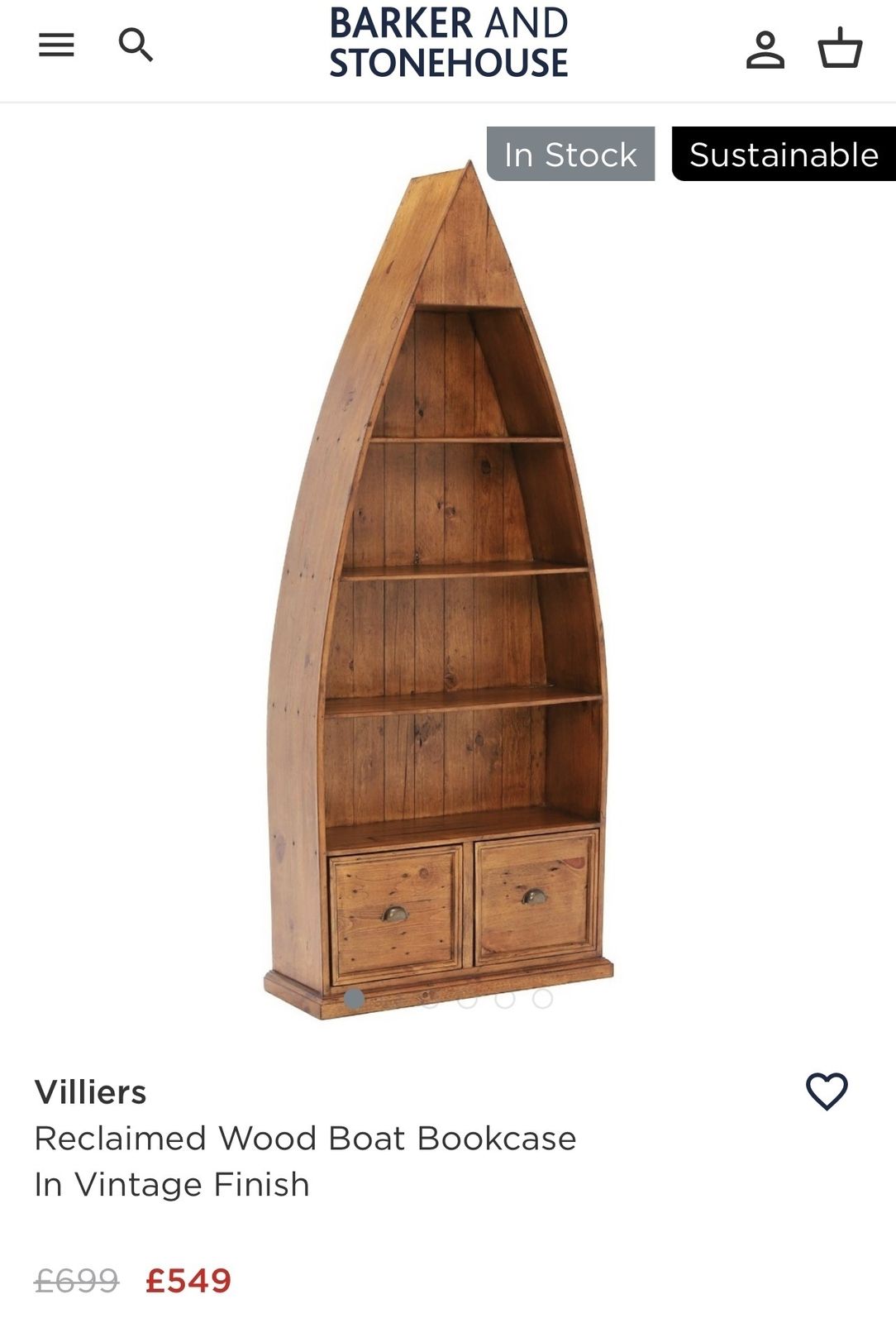 Villiers  Reclaimed Wood Boat Bookcase photo for sale
