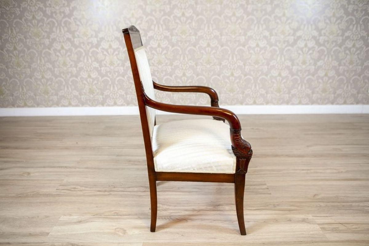 19th Century Biedermeier Mahogany Armchair In Light Upholstery, 1890s photo for sale