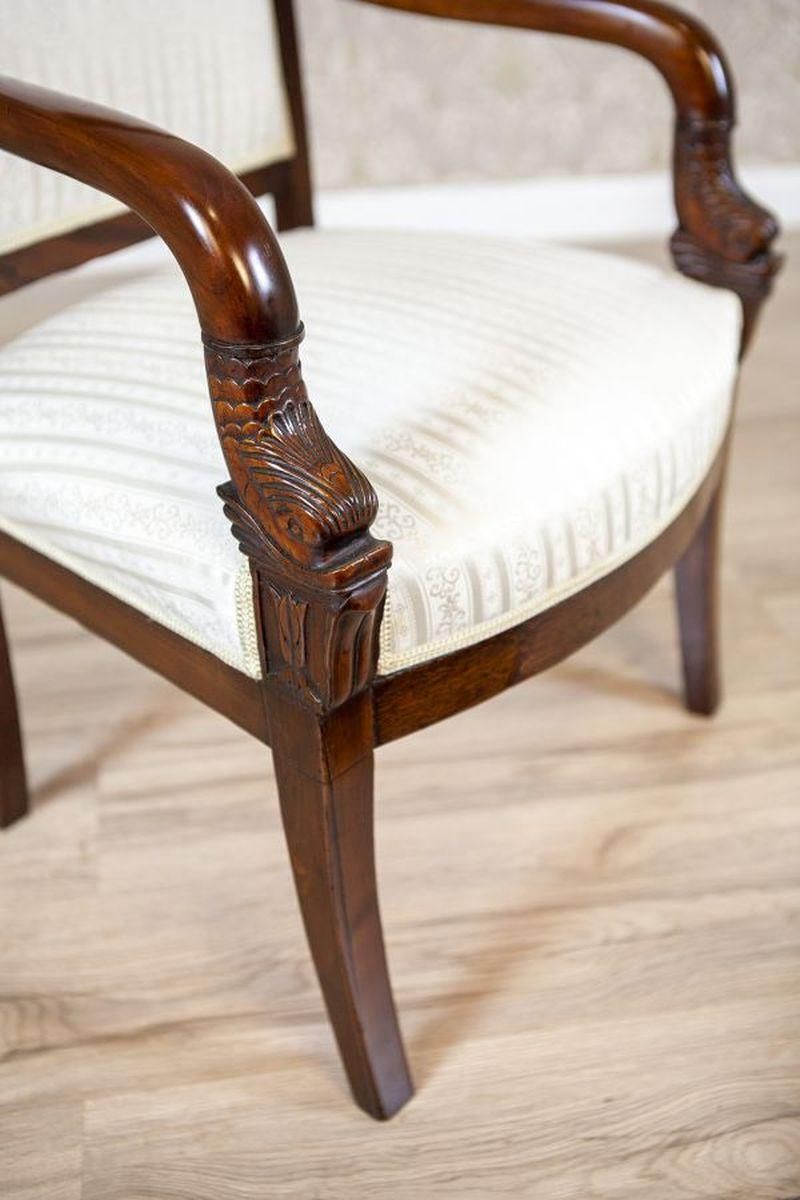 Furniture 19th Century Biedermeier Mahogany Armchair In Light Upholstery, 1890s photo