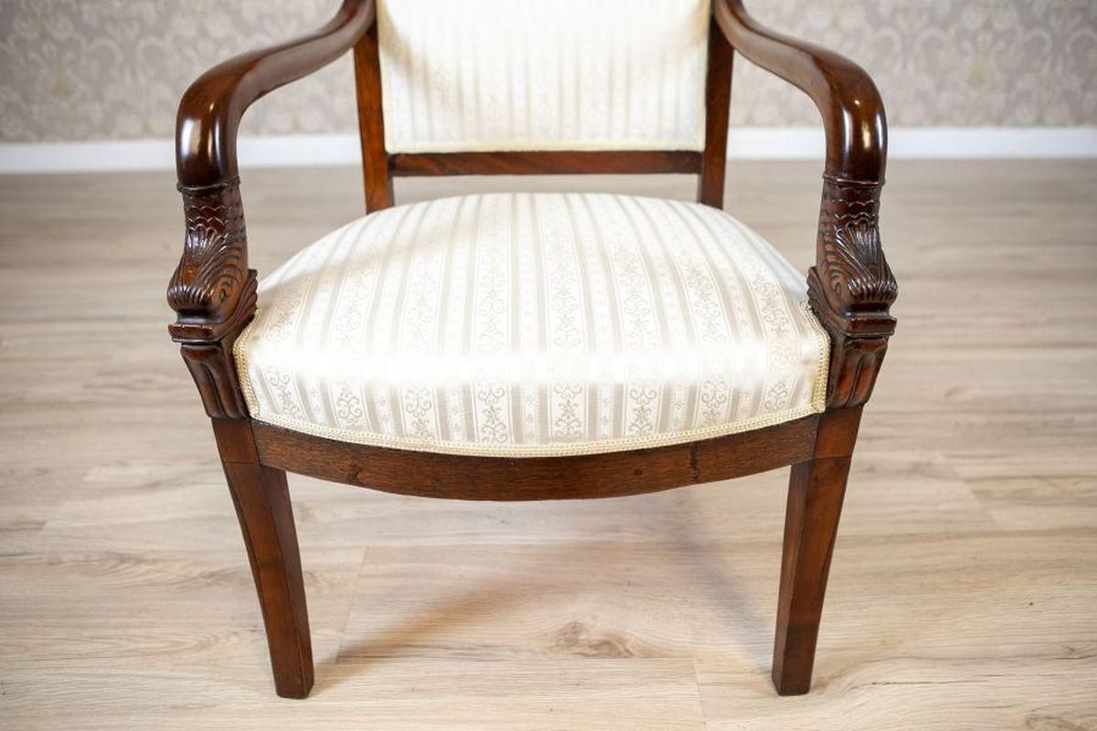photo vintage 19th Century Biedermeier Mahogany Armchair In Light Upholstery, 1890s
