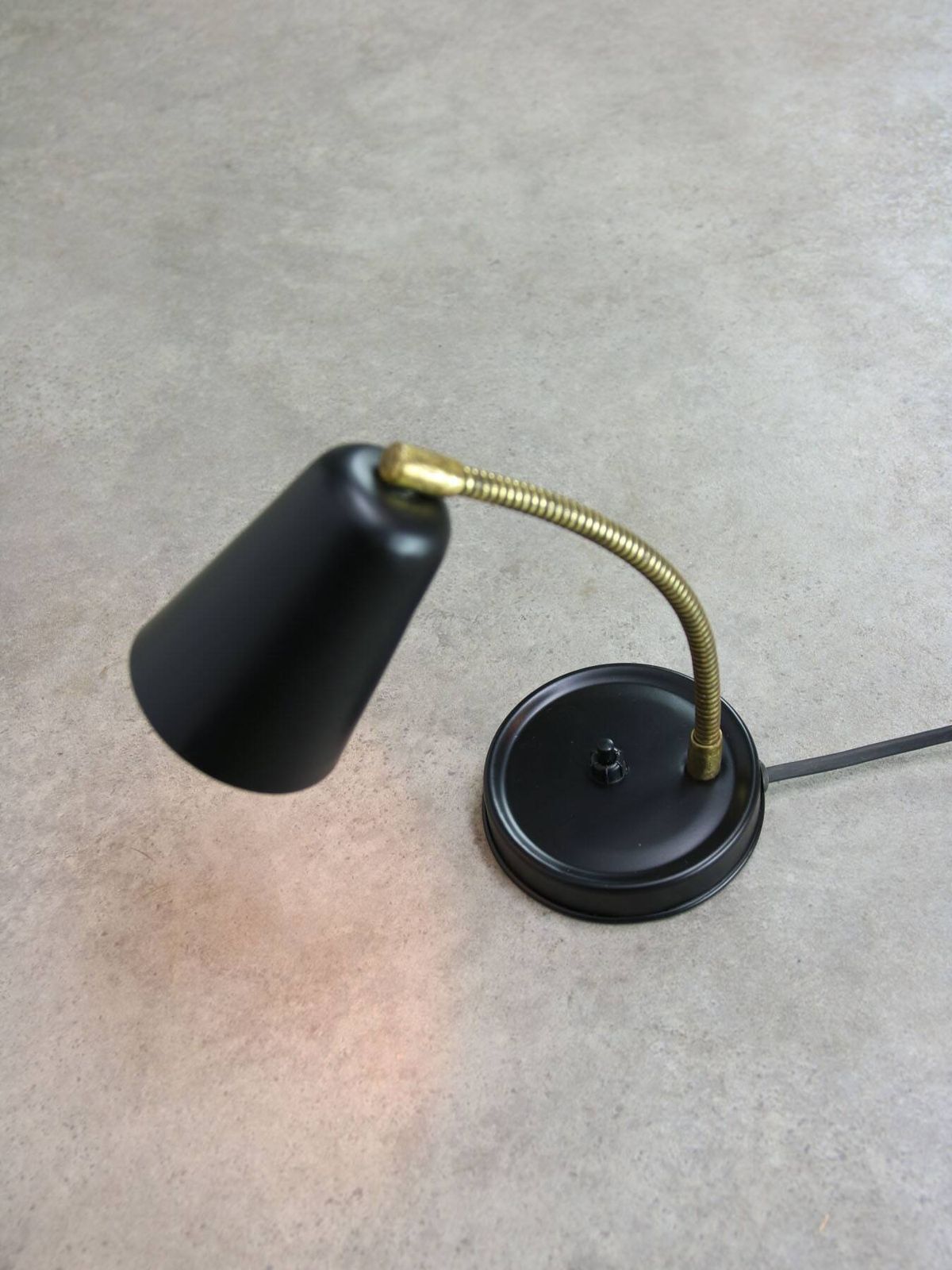 Lighting Mid Century Italian Mini Gooseneck Table Lamp In Black And Brass photo