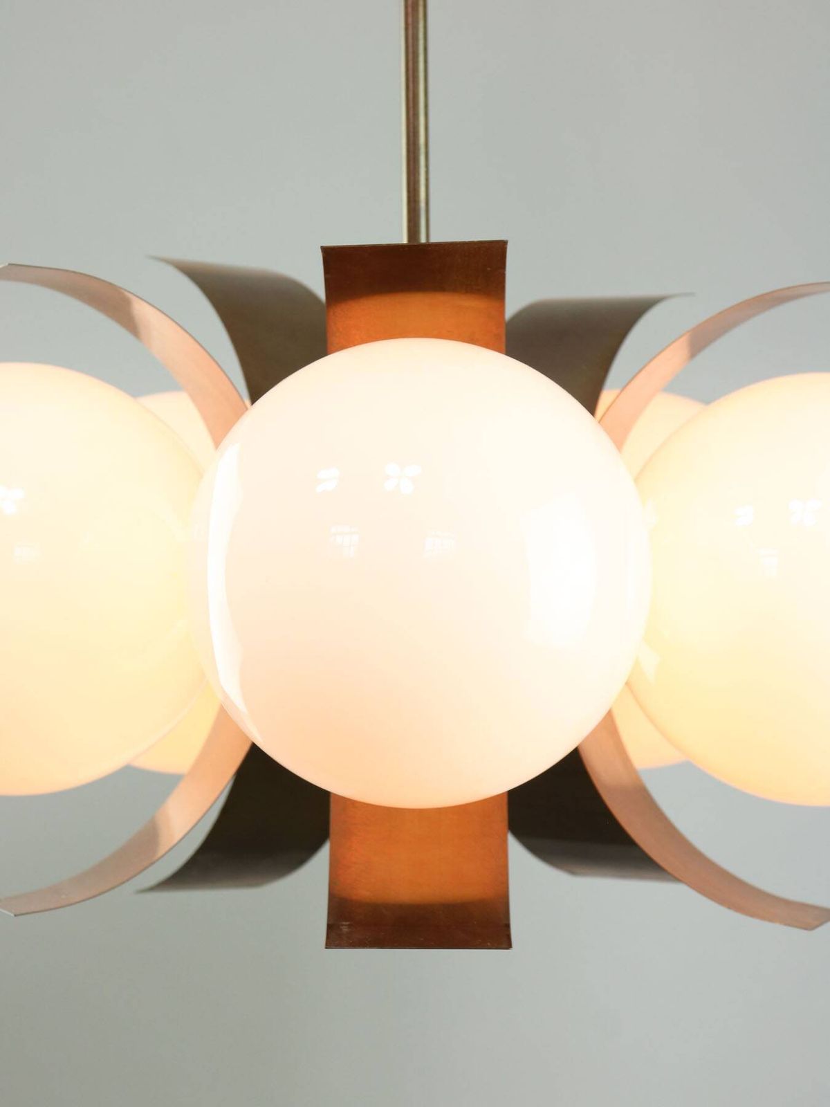 Vintage Italian Copper And Opaline Chandelier, 1970s photo Lighting