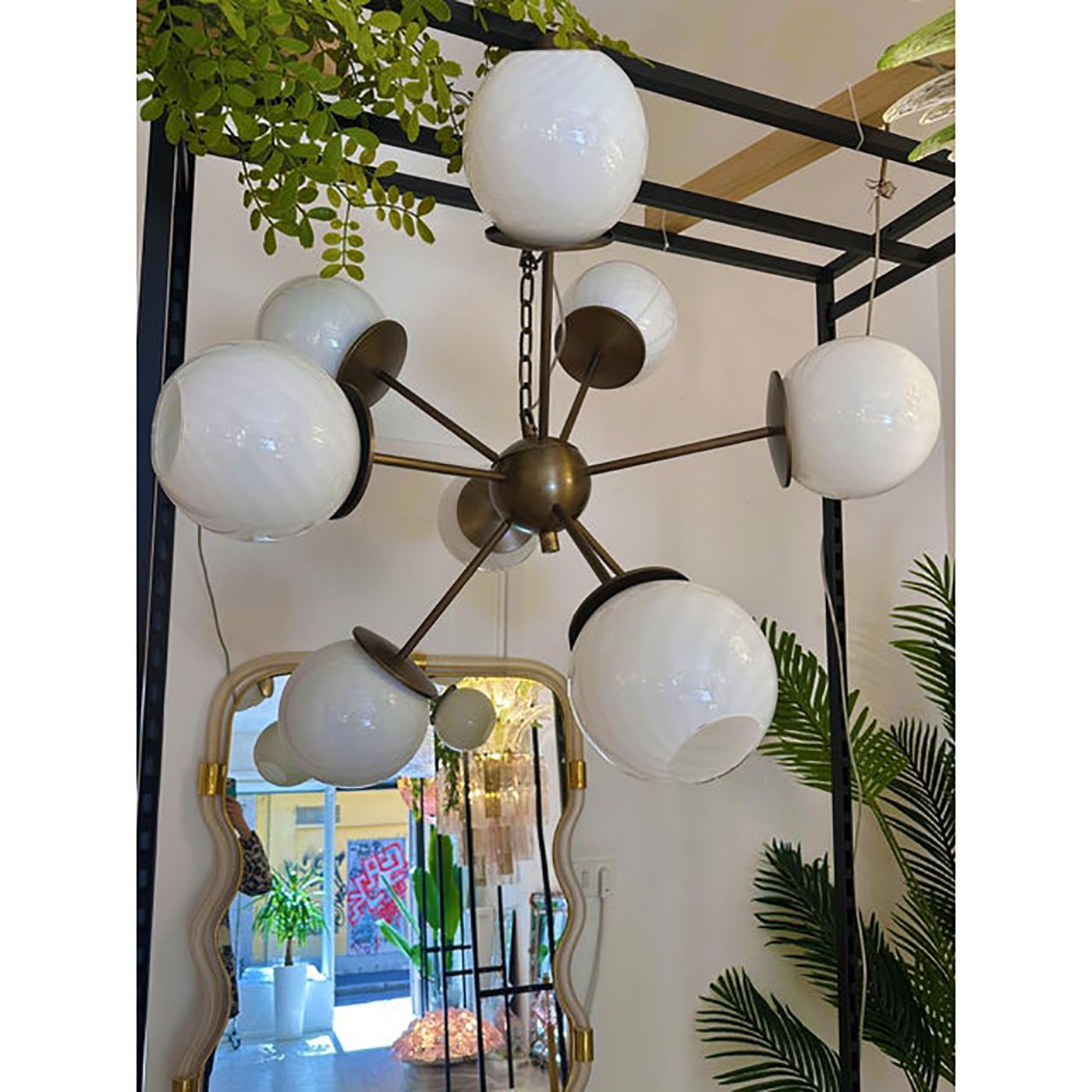 Italian Burnished Sputnik Chandelier In Milky White Swirl Style Murano Glass photo 9800.0
