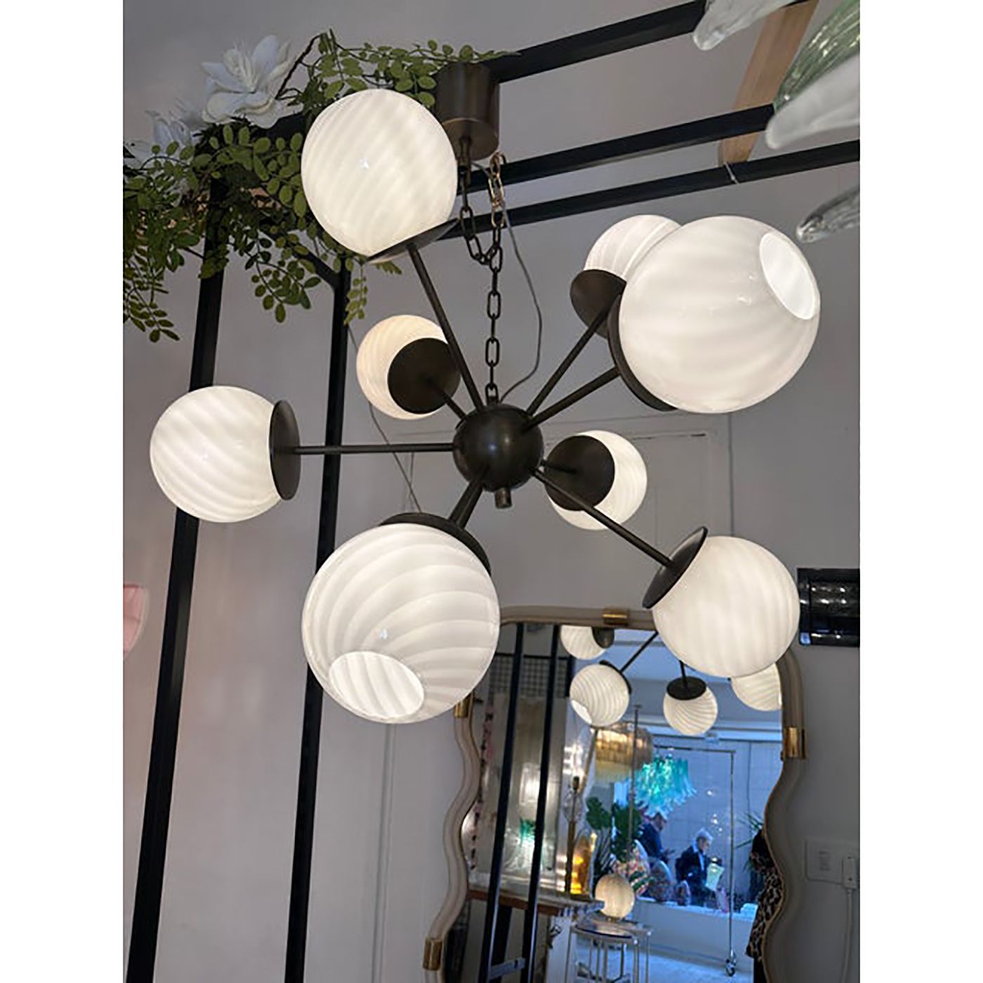 Italian Burnished Sputnik Chandelier In Milky White Swirl Style Murano Glass photo buy