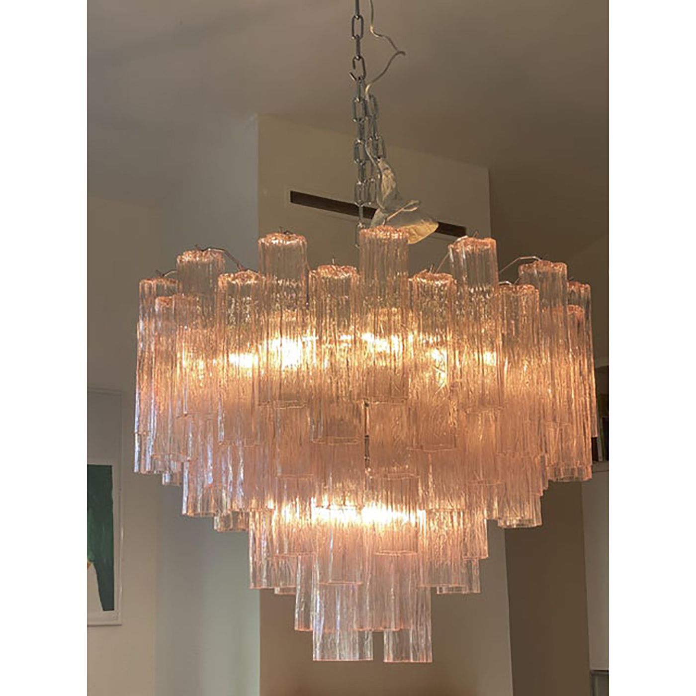 Contemporary Pink “Tronchi” Murano Glass Chandelier In Venini Style photo buy