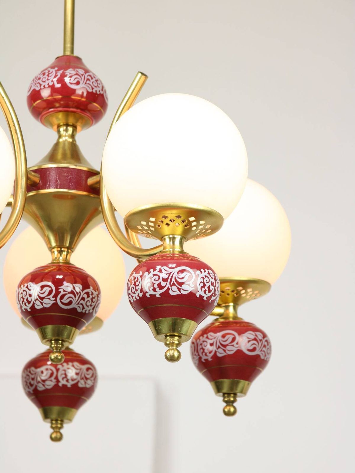 Mid Century Italian Brass, Opaline & Ceramic Chandelier photo buy