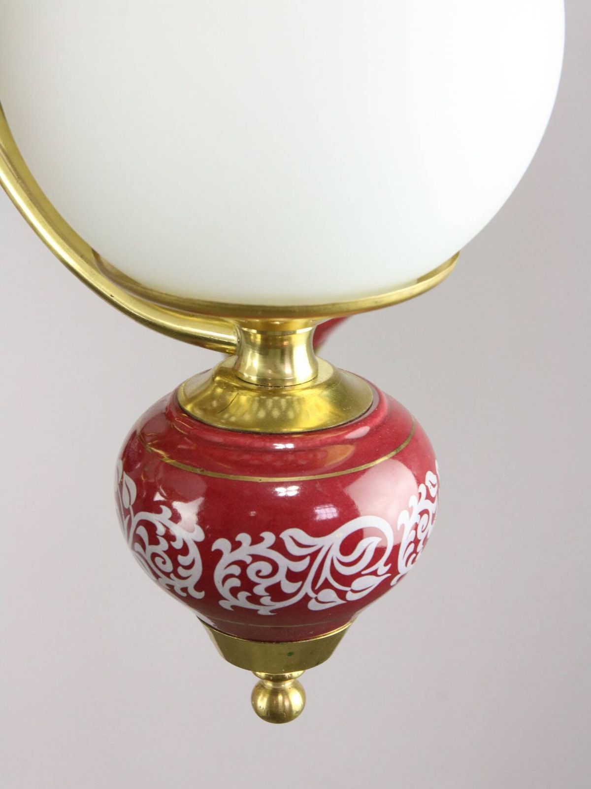 624.0 Mid Century Italian Brass, Opaline & Ceramic Chandelier photo
