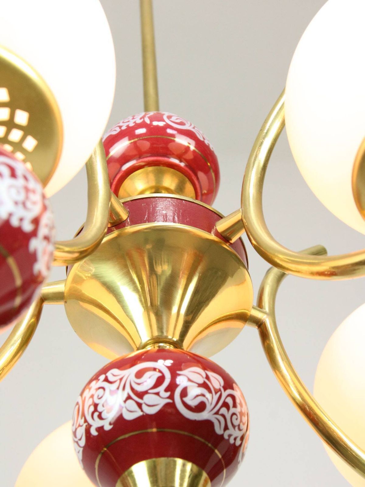 photo buy Mid Century Italian Brass, Opaline & Ceramic Chandelier