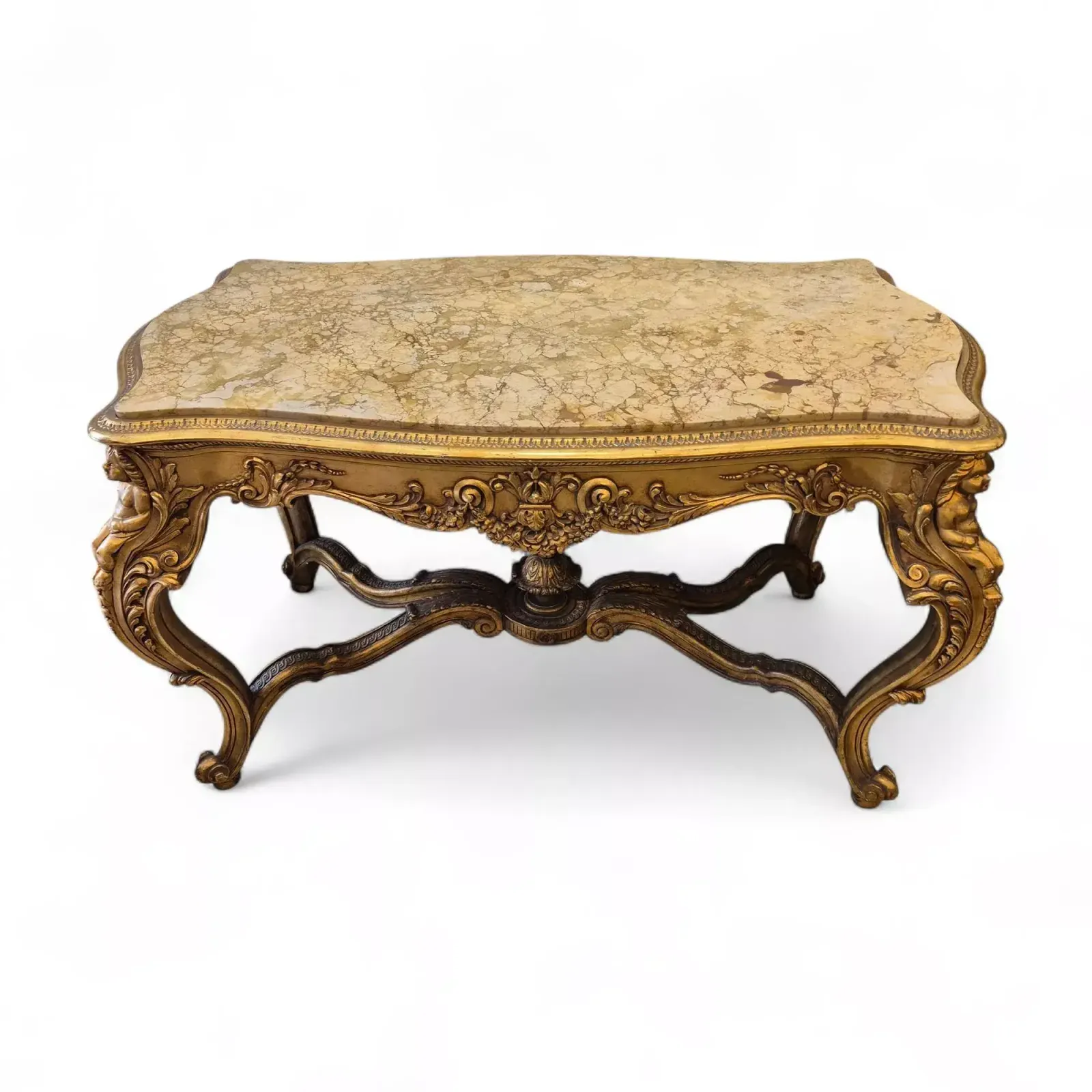 photo vinterior Louis XV Style Middle Table In Gilded Wood And Marble   19th Century